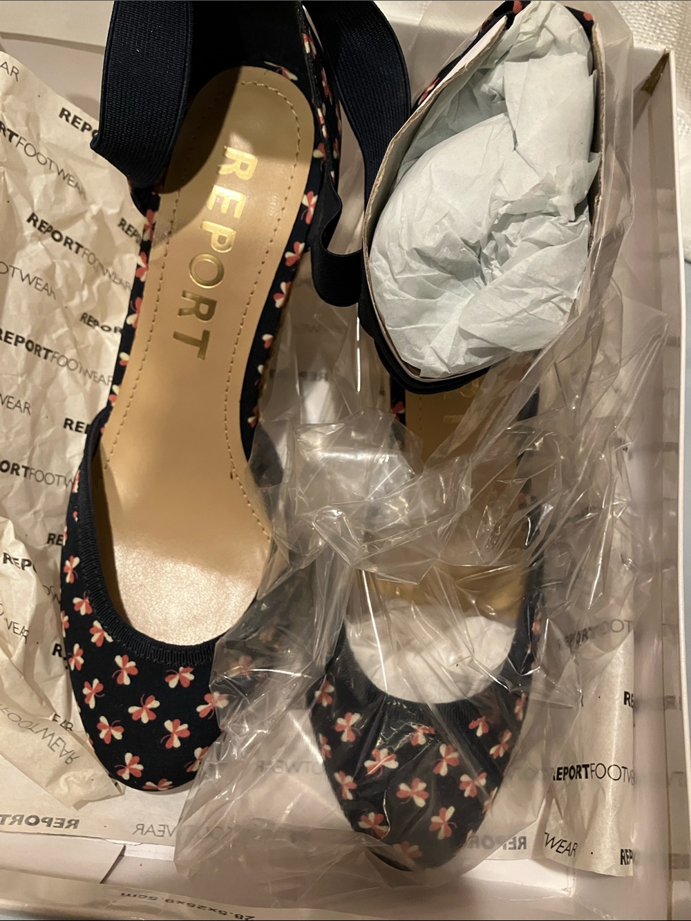 Report Navy Floral Slingback Pumps with Pink Accents